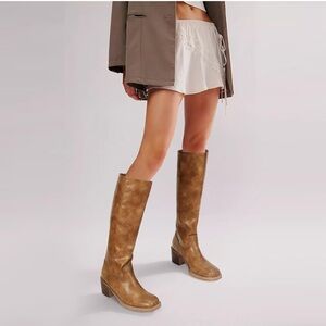 DOEYG Women's Knee High Boots Square Toe Chunky Block Heel Tall Boots
